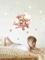 Наклейки интерьерные на стену Медвежонок на самолете для детской комнаты Lisadecor