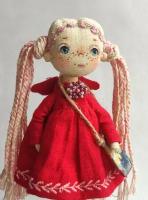 Интерьерная кукла тильда Ангел домашнего очага в коралловом платье, рукодельная текстильная фигурка для дома, 14,5 см, подарок hand made