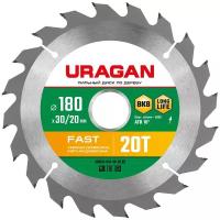 URAGAN Fast 180х30/20мм 20Т, диск пильный по дереву