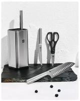 Набор стальных ножей (3 ножа + ножницы + подставка) HuoHou Stainless Steel Kitchen Knife Set (HU0095), русская версия, серебристый