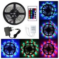 Светодиодная лента LED STRIP / цветная / 5 метров / с блоком питания и пультом LED SMD RGB светильник комплект