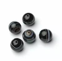 Бусина Агат черный (черный оникс) полосчатый гладкий шар 12,2+- мм 5 шт