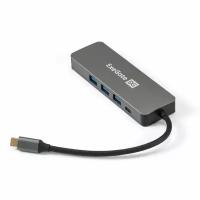 Док-станция 5-в-1 ExeGate DUB-31C/PD/H (кабель-адаптер USB Type-C --> 3xUSB3.0 + PD 60W + HDMI 4K@30Hz, Plug&Play, серый) EX293984RUS