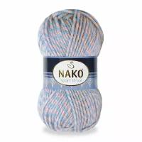 Пряжа Sport wool Nako, голуб/розов меланж - 21328, 25% шерсть, 75% премиум акрил, 5 мотков, 100 г., 120 м