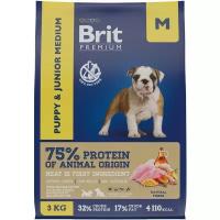 Сухой корм для щенков и молодых собак Brit Premium Puppy and Junior Medium с курицей 1 уп. х 1 шт. х 3 кг