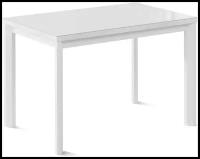 Стол со стеклом Нагано-2G, белый цемент, стекло cristal, опоры и царга: металлические белые, ДхШ: 120х80 см, в разложенном виде 160 см