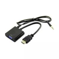 Видео адаптер Orient С100 HDMI на VGA 19M/15F + аудио 3.5 мм кабель 15 см, черный