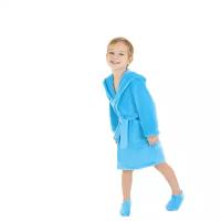 Халат махровый банный домашний детский с капюшоном для мальчиков и девочек S-family цвет бирюзовый размер 24