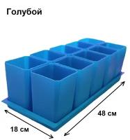 Горшки для цветов и рассады, 10 шт по 750 мл на общем поддоне, Синий