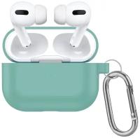 Чехол силиконовый для AirPods 3 (5), мятный, с карабином