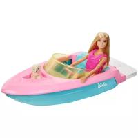 Mattel Barbie Кукла Барби в купальнике с лодкой, спасательным жилетом и щенком GRG30