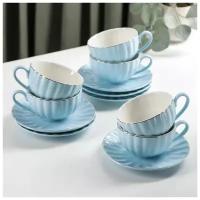 Сервиз фарфоровый чайный Доляна «Вивьен», 12 предметов: 6 чашек 200 мл, 6 блюдец d=15 см, цвет голубой