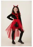 Карнавальный костюм "Дьяволица", платье, ободок с рожками, сумочка, р. 32, рост 128 см
