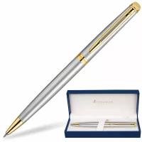 Ручка подарочная шариковая Waterman "Hemisphere Stainless Steel GT", серебристый корпус, позолоченные детали, синяя