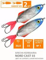 Блесна колебалка для рыбалки AQUA Nord Cast 55mm 30g цвет 06 2шт