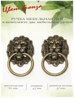 Ручка мебельная с кольцом Лев, цвет бронза, 6,7 х 4,3 см. В комплекте 2 шт, арт. К26384268