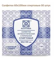 Спиртовые салфетки антисептические 60х100 мм комплект 30 шт., асептика, короб, ЦБ03230-МО05