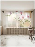 Тюль для кухни и спальни JoyArty "Нежная орхидея", 2 полотна со шторной лентой шириной по 145 см, высота 180 см