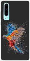 Матовый Soft Touch силиконовый чехол на Huawei P30, Хуавей П30 с 3D принтом "Colorful Parrot" черный