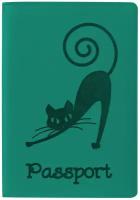 Обложка для паспорта STAFF, мягкий полиуретан, "Кошка", бирюзовая, 237616 (цена за 1 ед. товара)
