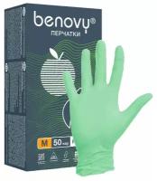 Перчатки нитриловые смотровые Benovy зеленые (50 пар, L)