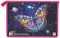 Папка для тетрадей Юнландия А4, 1 отделение, картон/пластик, блестки, на молнии, Colorful butterfly, 270859