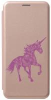 Чехол-книжка на Apple iPhone SE / 5s / 5 / Эпл Айфон 5 / 5с / СЕ с рисунком "Floral Unicorn" золотистый