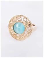 Кольцо помолвочное Lotus Jewelry, кошачий глаз, размер 18, голубой