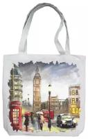 Текстильная сумка-авоська с донышком, Эко шоппер 35*42 Тканевая женская хозяйственная сумка шоппер, рисунок с одной стороны Лондон 2