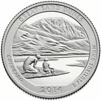 Памятная монета 25 центов (квотер, 1/4 доллара). Национальные парки, Грейт-Санд-Дьюнс. США, 2014 г. в. Монета в состоянии UNC (без обращения)