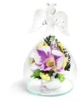 Стабилизированные цветы в стекле "Ангел" | композиция из орхидеи в вакууме | подарочная упаковка