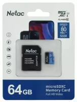 Карта памяти Netac MicroSD 64GB U1C10 80Mb/s+adp