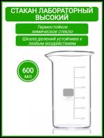 Стакан мерный лабораторный 600 мл (тип В, высокий с делениями и носиком, термостойкий) ТС В-1-600