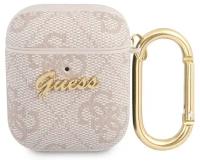 Чехол Guess PU leather 4G metal logo с карабином для Airpods 1/2, розовый