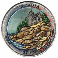 (013d) Монета США 2012 год 25 центов "Акадия" Вариант №2 Медь-Никель COLOR. Цветная
