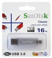 Флешка SanDisk "Classic" 16GB + micro USB (Серебристая)