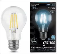 Лампа светодиодная gauss, LED Filament A60 102802208 E27, A60, 8Вт, 4100К