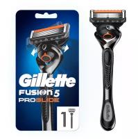 Бритвенный станок Gillette Fusion5 ProGlide Мужская Бритва с 5 лезвиями, с углеродным покрытием, с технологией FlexBall с триммером, UEFA Champions League,черный/серебристый, сменные кассеты 1 шт