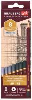 Карандаши чернографитные профессиональные 6H-8B набор 8 штук, BRAUBERG ART "PREMIERE", 181892