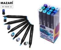 Набор маркеров для скетчинга Mazari Fantasia Marine blue, 12 шт