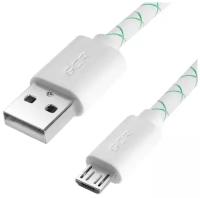 Короткий кабель для быстрой зарядки от повербанка USB micro USB GCR 3A 30 см Quick Charge 3.0 бело-зеленый