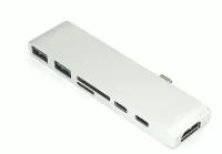 Адаптер Type C на HDMI, USB 3.0*2 + Type C* 2 + SD/TF для MacBook серебро