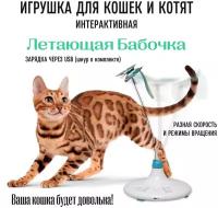 Интерактивная игрушка для кошек и котят Летающая Бабочка, USB зарядка