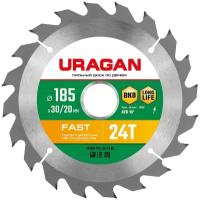 URAGAN Fast 185x30 20мм 24Т, диск пильный по дереву, (36800-185-30-24_z01)