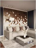 Стеновые панели деревянные Плитка мозаика Соты Лофт декор Орех