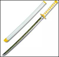 Катана меч из аниме клинок рассекающий демонов (Demon Slayer) 104 см, деревянное оружие меч
