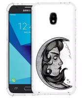 Чехол задняя-панель-накладка-бампер MyPads черно белая луна с лицом для Samsung Galaxy J3 Prime SM-J330F/Samsung Galaxy J3 (2017) SM-J330F противоударный