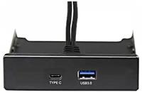 Планка USB на переднюю панель ExeGate U3H-617, 3,5, 1*USB3.0+1*TypeC, черная, металл, подсоединение к мат. плат