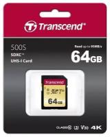 Карта памяти SecureDigital 64Gb Transcend TS64GSDC500S {SDXC Class 10, UHS-I U3, MLC}