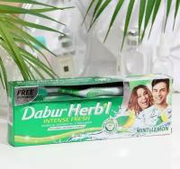 Dabur Herb'l Mint & Lemon Зубной освежающий гель с мятой и лимоном 150 г + зубная щетка